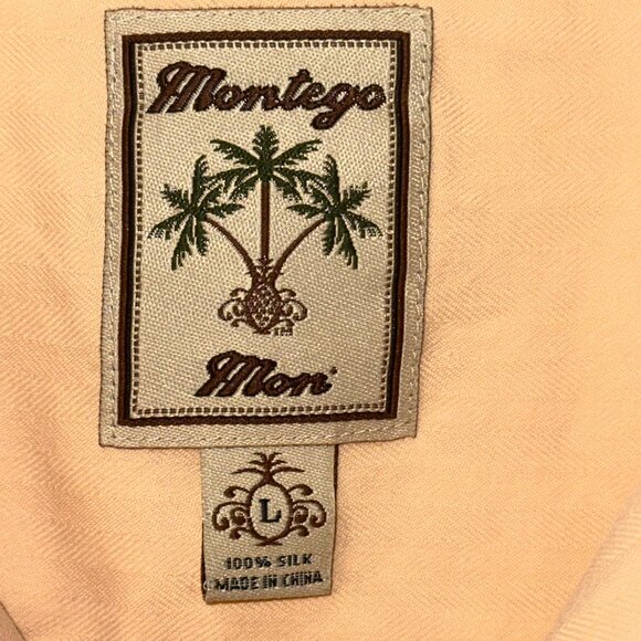 Montego‎ Mon Silk Button Down Peach Short Sleeve Shirt Size Large - Picture 4 of 5